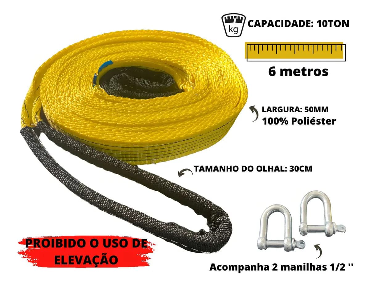 Cinta Reboque 4x4 10ton X 6 Mts Olhal Reforçado + 2 Manilhas — imagem 4
