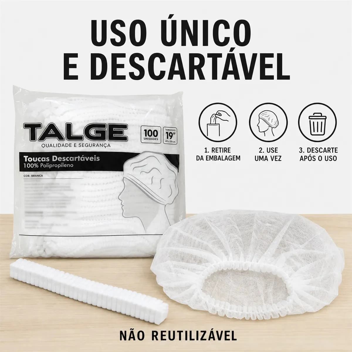 Touca Descartável Tnt Branca Talge C/ 100 Unidades Cor Branco — imagem 2