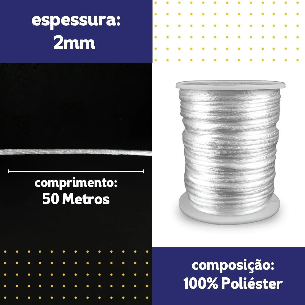 Fio De Seda - Cordão Rabo De Rato 2mm - Branco - Nybc Cor Branco (101) — imagem 2