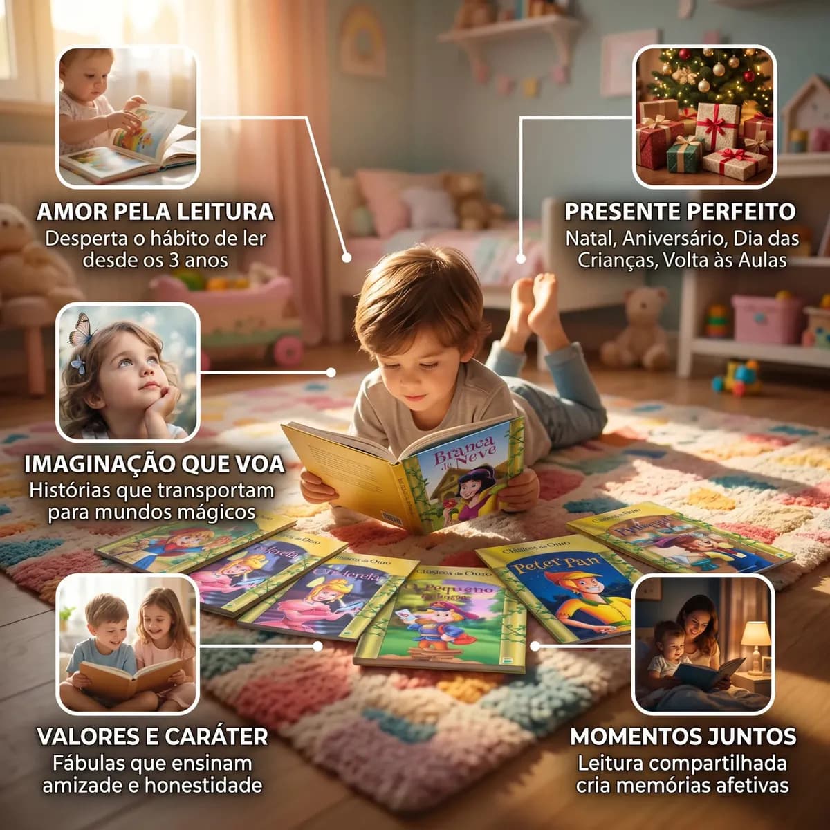 Livros Infantis Kit 30 Volumes Contos Clássicos Fábulas Histórias Coletânea Ouro Inesquecíveis Sempre Ilustrado Educativo Literatura Presente Criança Conto de F — imagem 4