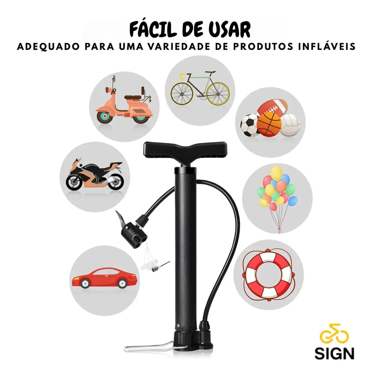Bomba Para Pneu de Bicicleta Portátil De Ar Manual 3 Bicos 2 Válvulas Fina E Grossa Encher Pneus De Bike Carro Moto Bola Balão Colchão Inflável Bico Schrader E  — imagem 6