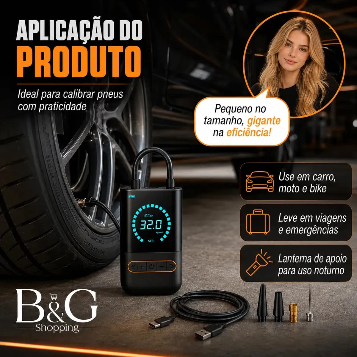 Compressor De Ar Mini Bomba Calibrador De Ar Portátil Recarregável Para Pneus De Bicicleta Moto Carro Bolas Infláveis — imagem 3