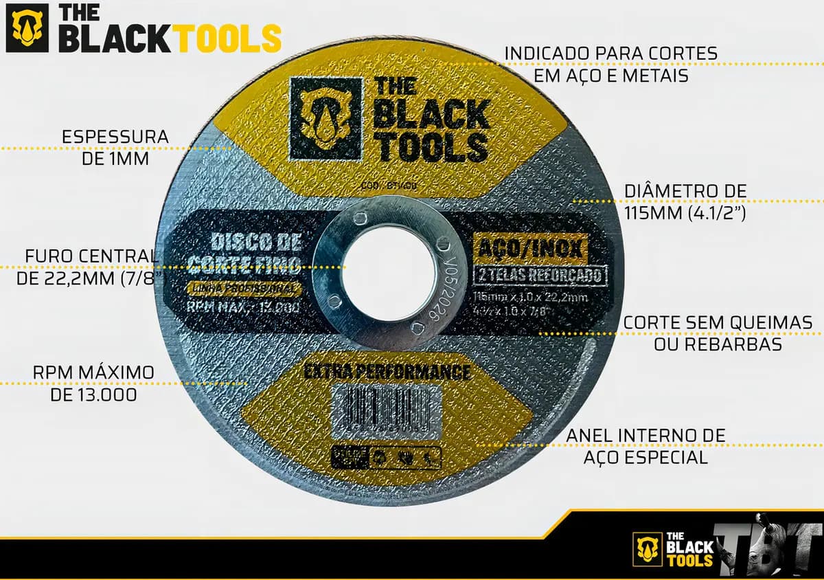 Disco Corte Fino 4.1/2 Aço Inox Profissional Esmerilhadeira Cor Amarelo e Cinza — imagem 2