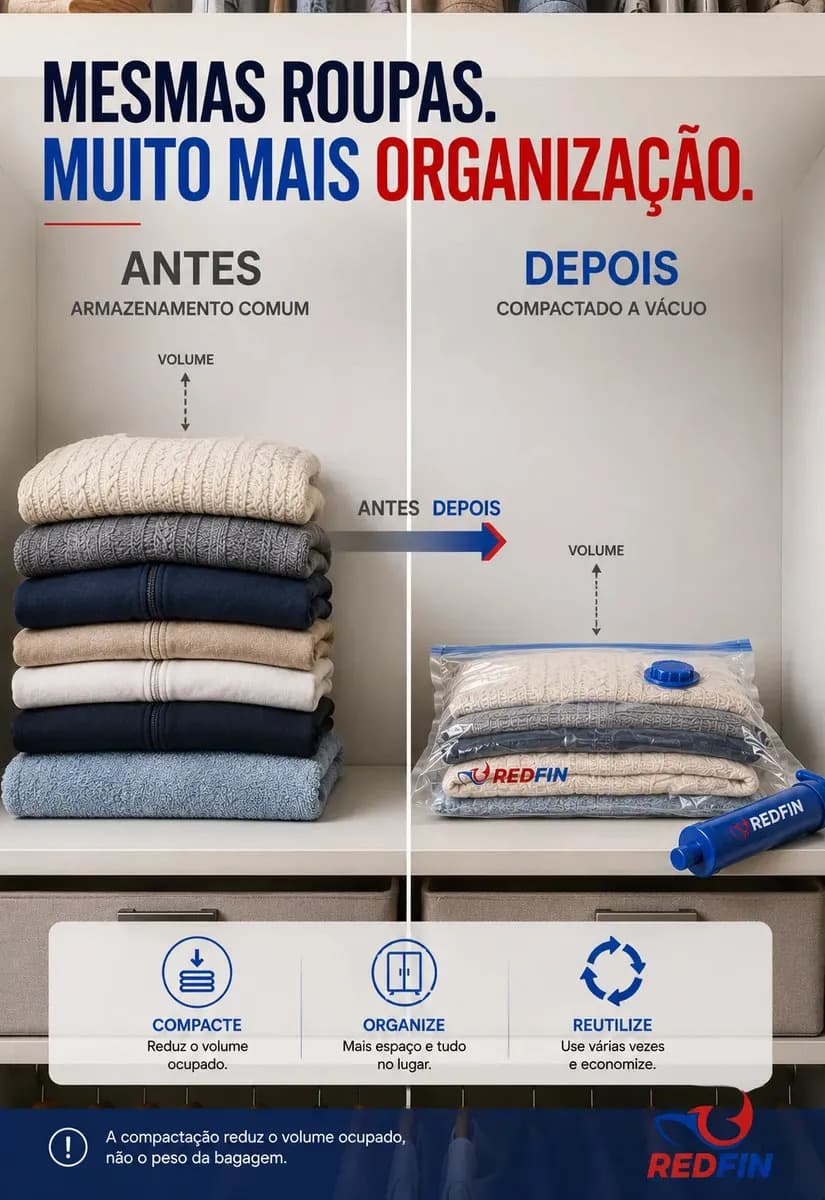 Kit Com 10 Sacos a Vácuo 50x60 cm Com Bomba Para Viagem e Organização — imagem 4
