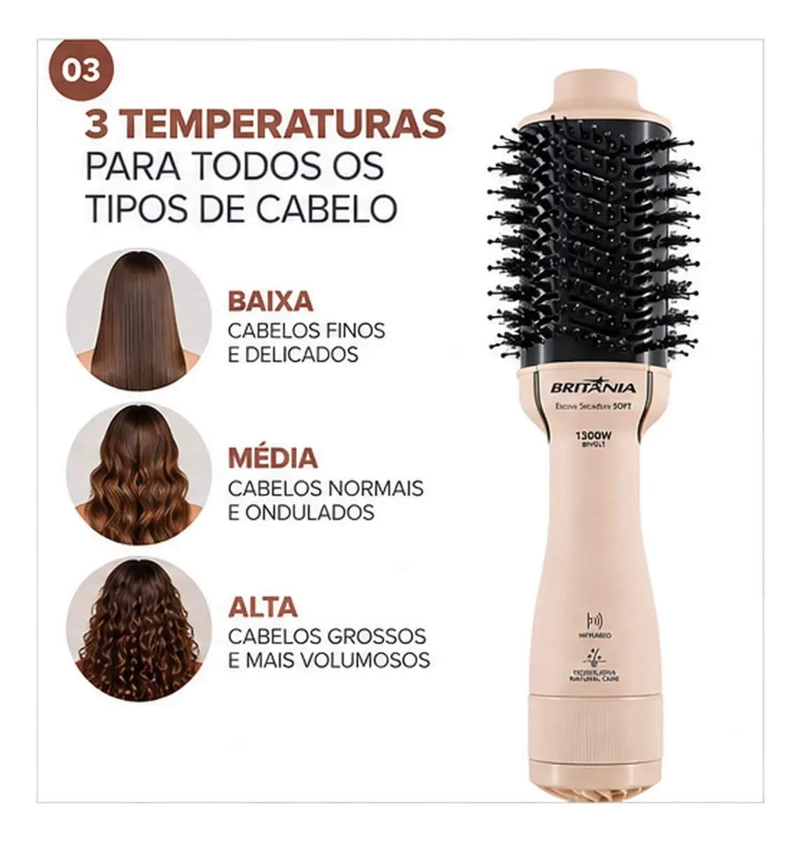 Escova Secadora 4 Em 1 Britânia Bec07r Cerâmica 1300w Bivolt Rosa — imagem 4