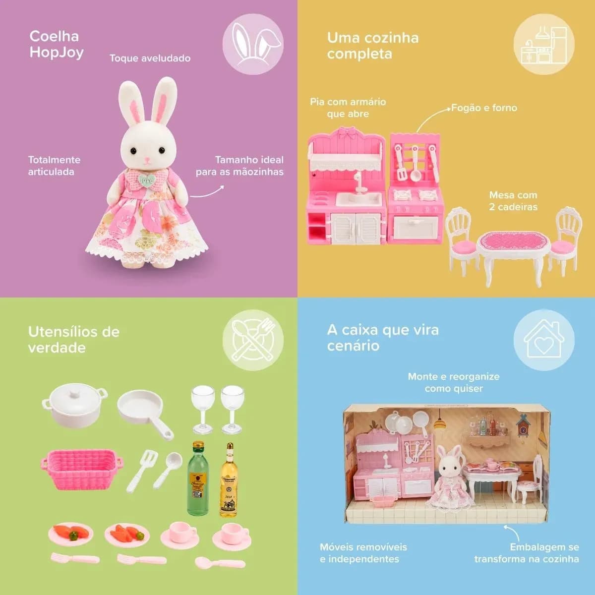 Casinha Boneca Coelho Brinquedo Infantil Mini Cenários Móveis Acessórios Coleção HopJoy Maxi Toys - Mini Cozinha — imagem 6