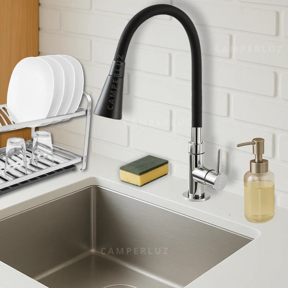 Torneira Gourmet Luxo Flexível Cozinha Bancada 2 Jatos Pia Cor Preto - Marca Camperluz — imagem 6