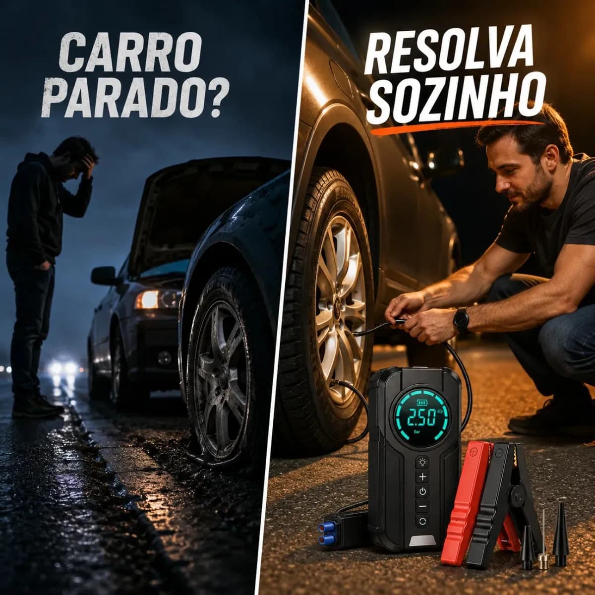 Auxiliar De Partida Bateria Com Compressor De Ar 150 Psi Calibrador Digital De Pneu 12V 4 Em 1 Recarregável Bivolt Inflador Mangueira Para Carro Caminhonete SUV — imagem 5