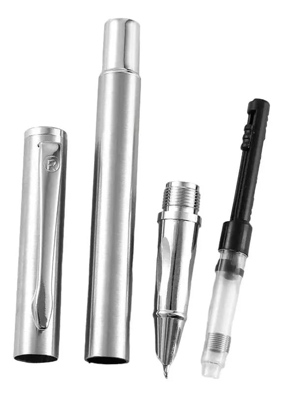 Caneta Prata Pena Tinteiro Presente Luxo Extra Fina 0,38mm — imagem 3