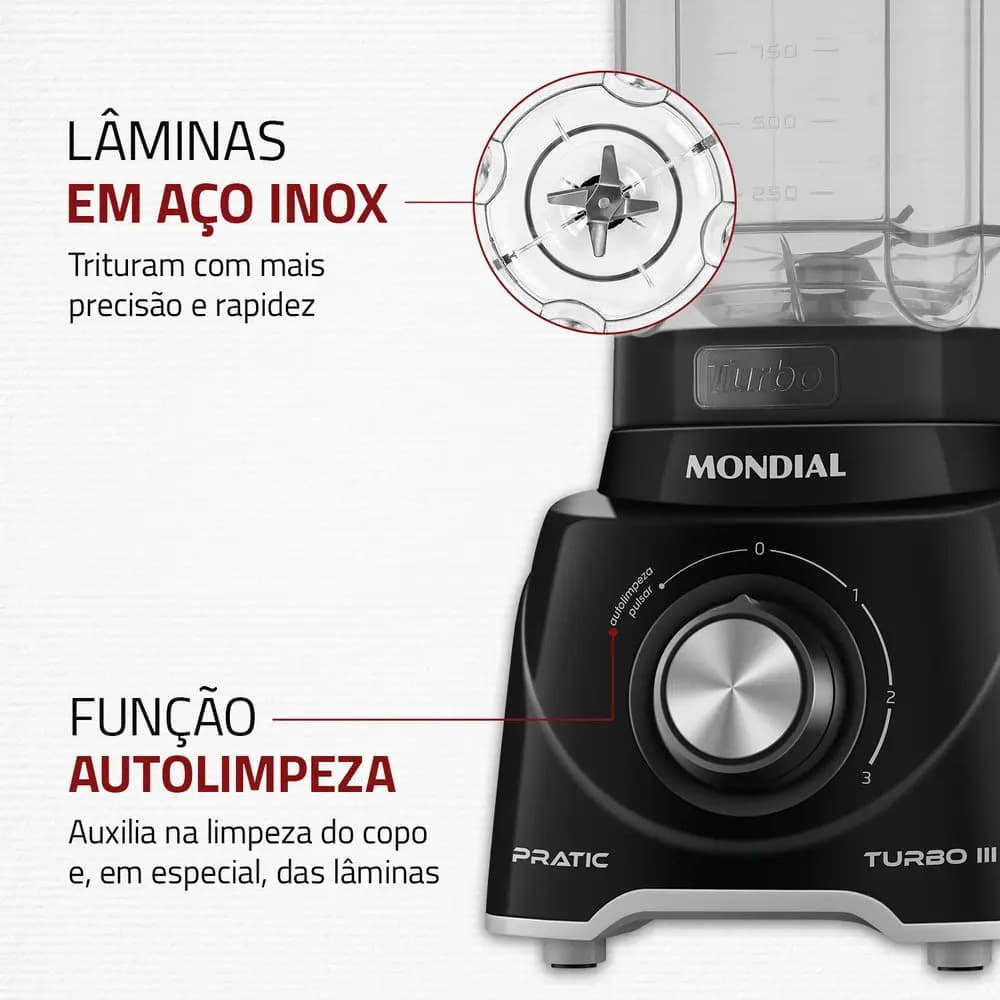 Liquidificador Pratic Turbo III, Mondial, 550W - L-93-BG — imagem 4