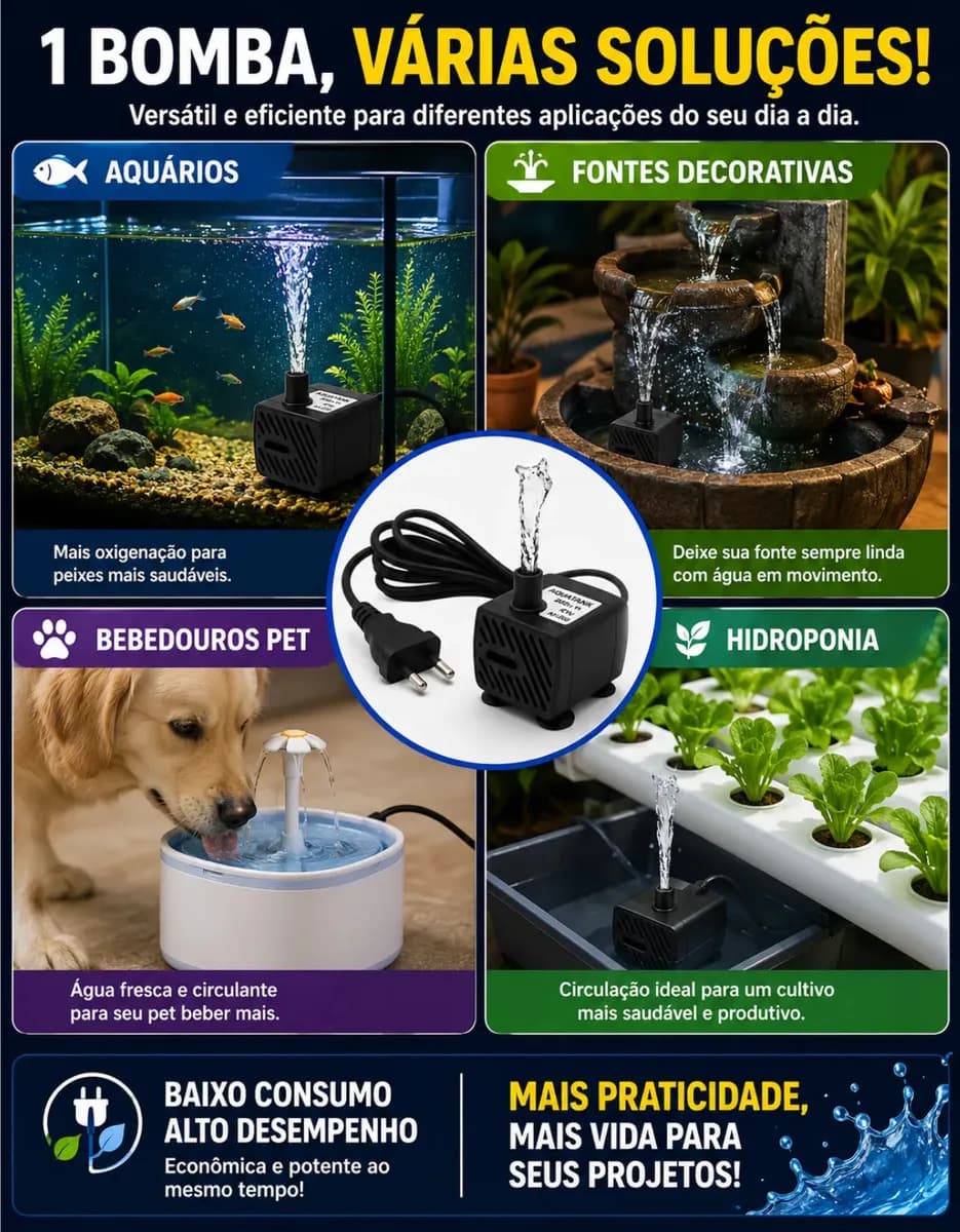 Bomba Submersa Bivolt Pulaco Para Aquário Fontes 3W — imagem 6
