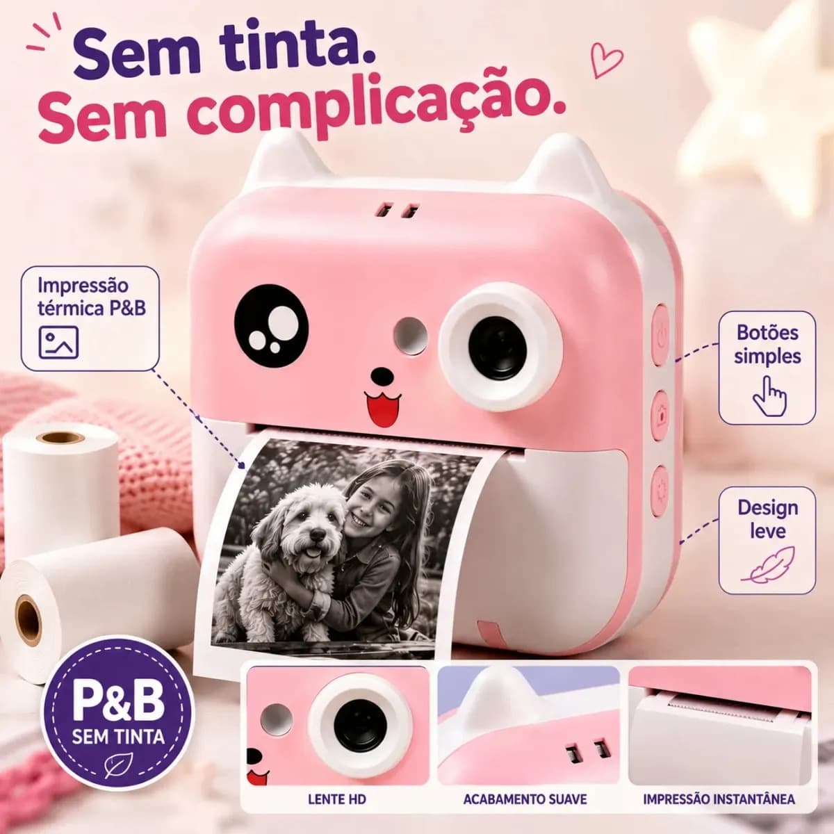 Câmera Infantil Instantânea Full Hd Fotos Jogos Divertidos Cor Rosa — imagem 6