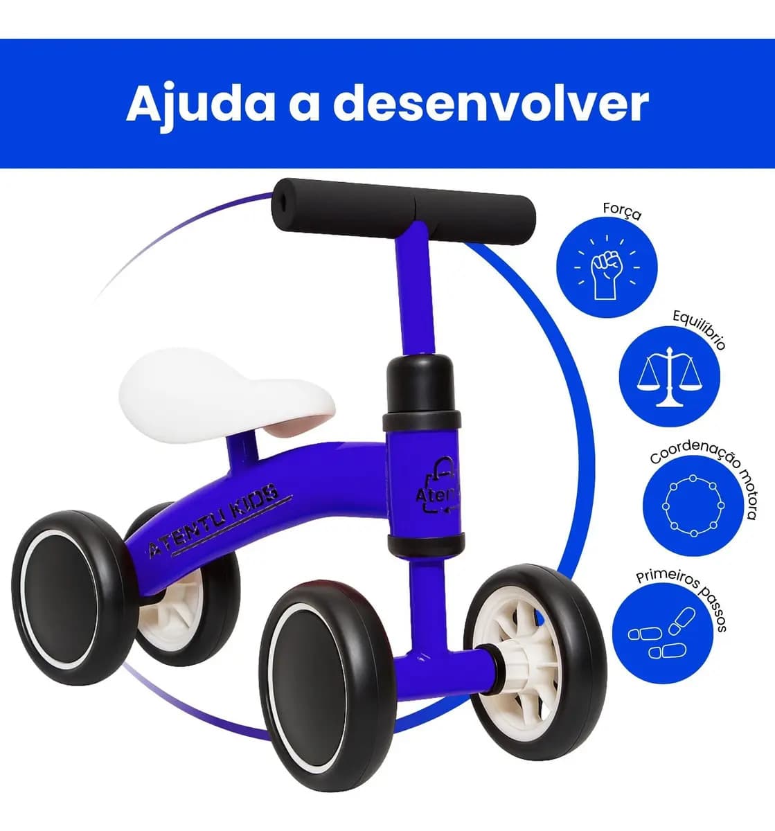 Bicicleta Infantil De Equilíbrio Sem Pedal Andador 4 Rodas Cor Azul — imagem 3