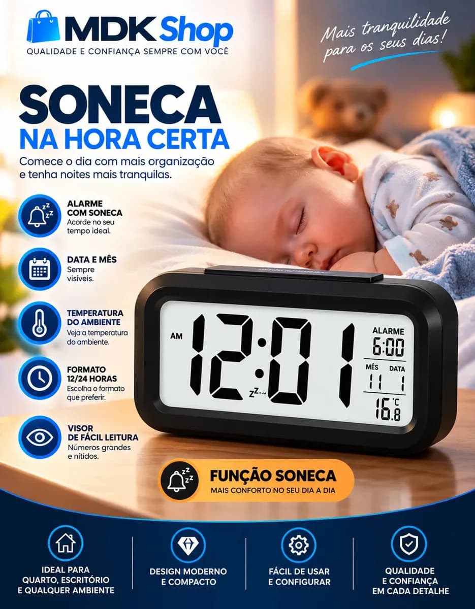 Relógio Digital Despertador Mesa Cabeceira Quarto Idoso Cor Preto Micgeek — imagem 5