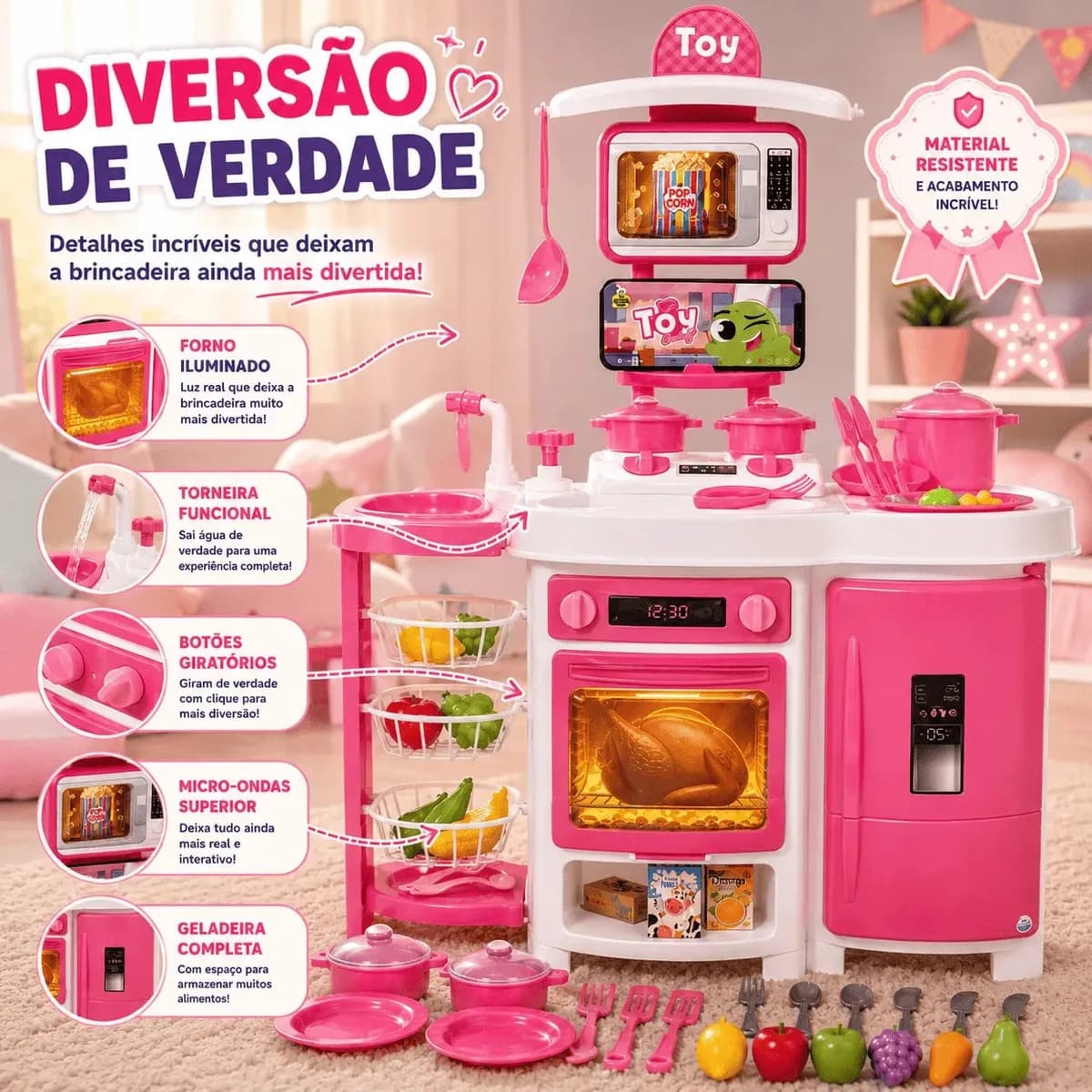 Cozinha Infantil Grande Completa Sai Agua De Verdade 92cm Com Fruteira Geladeira E Acessorios — imagem 3