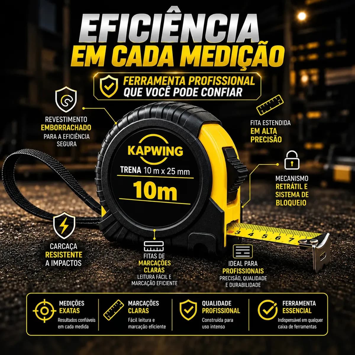 Trena Profissional 10 Metros 25mm Emborrachada Reforçada Fita de Aço Com Trava Manual Medição — imagem 3