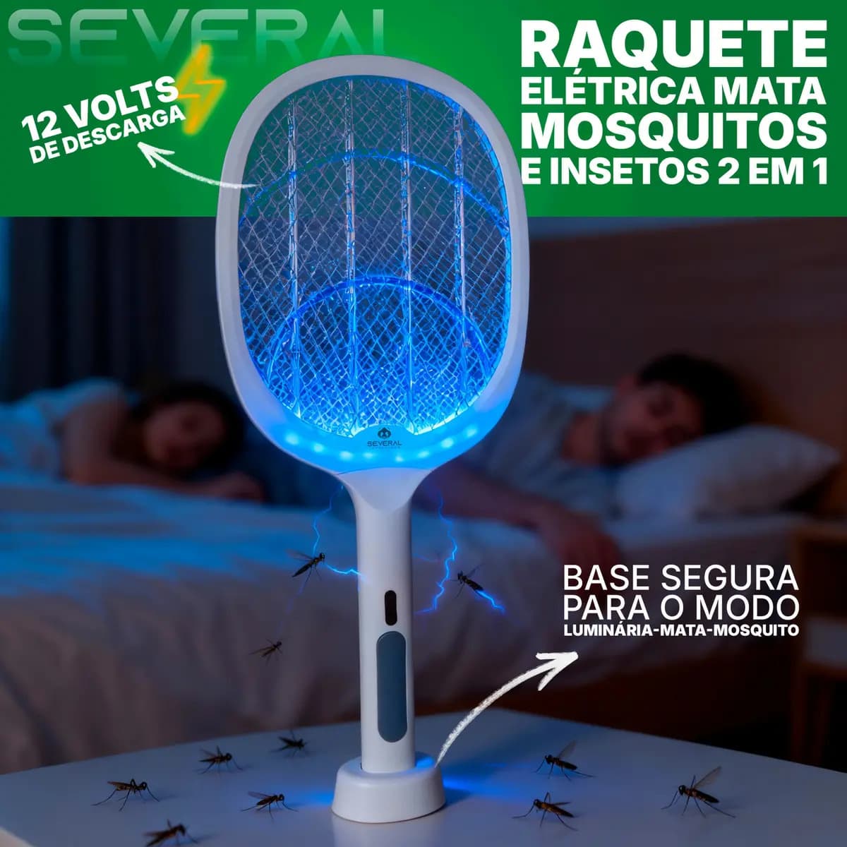 Raquete Elétrica Several Importados Recarregável Mata Pernilongos Mosquitos E Atrai Com Iluminação UV — imagem 4