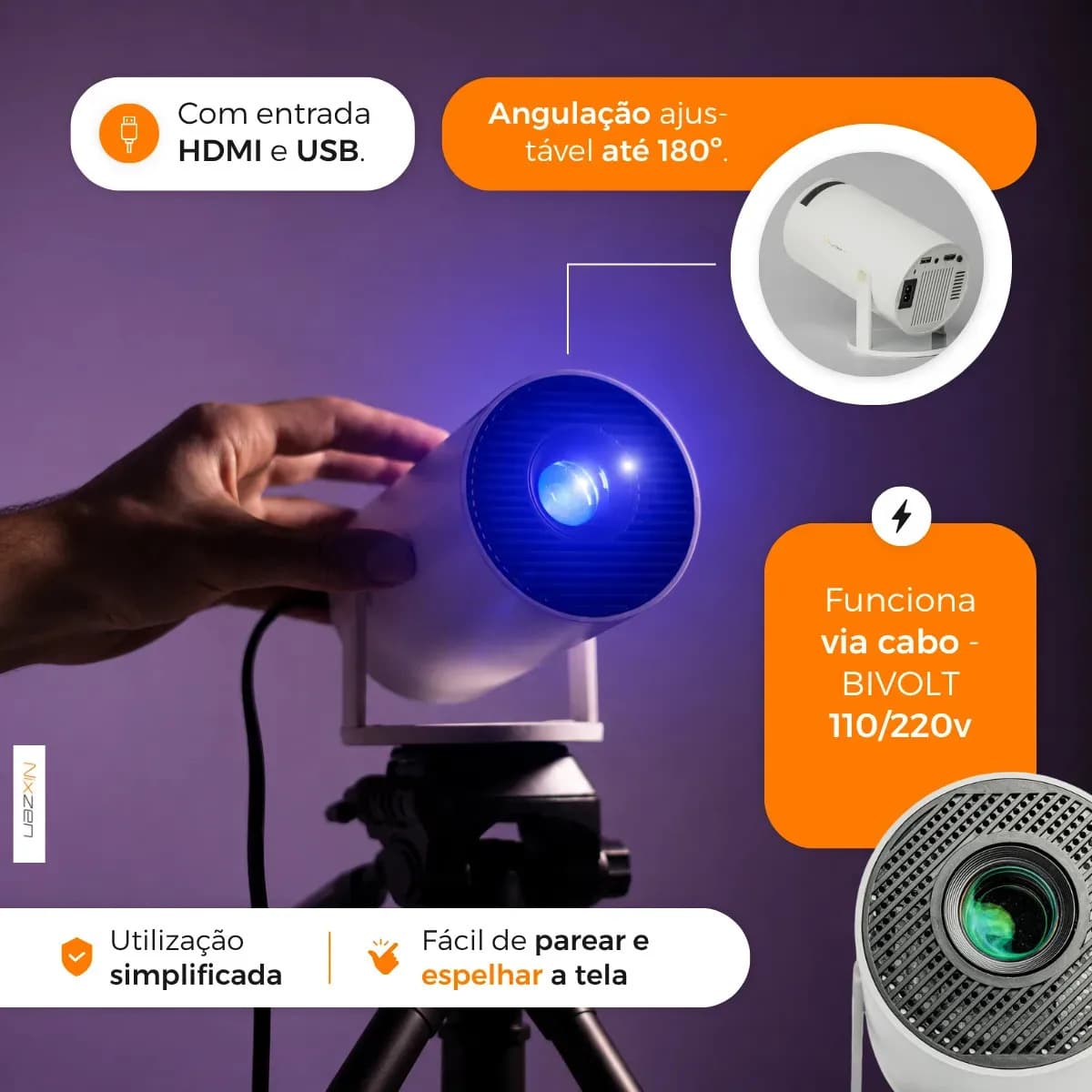 Projetor Portátil Mini HY300 4k Full HD 1080p Smart Tv Android 11.0 Wi-Fi Bluetooth Home Theater Cinema Em Casa TV Imagem Nítida Som Potente Alta Resolução Com  — imagem 4