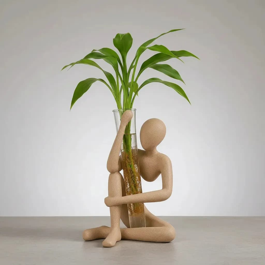 Vaso Decorativo Pensador Com Tubo De Vidro Para Plantas Cor Marrom-claro Areia — imagem 4