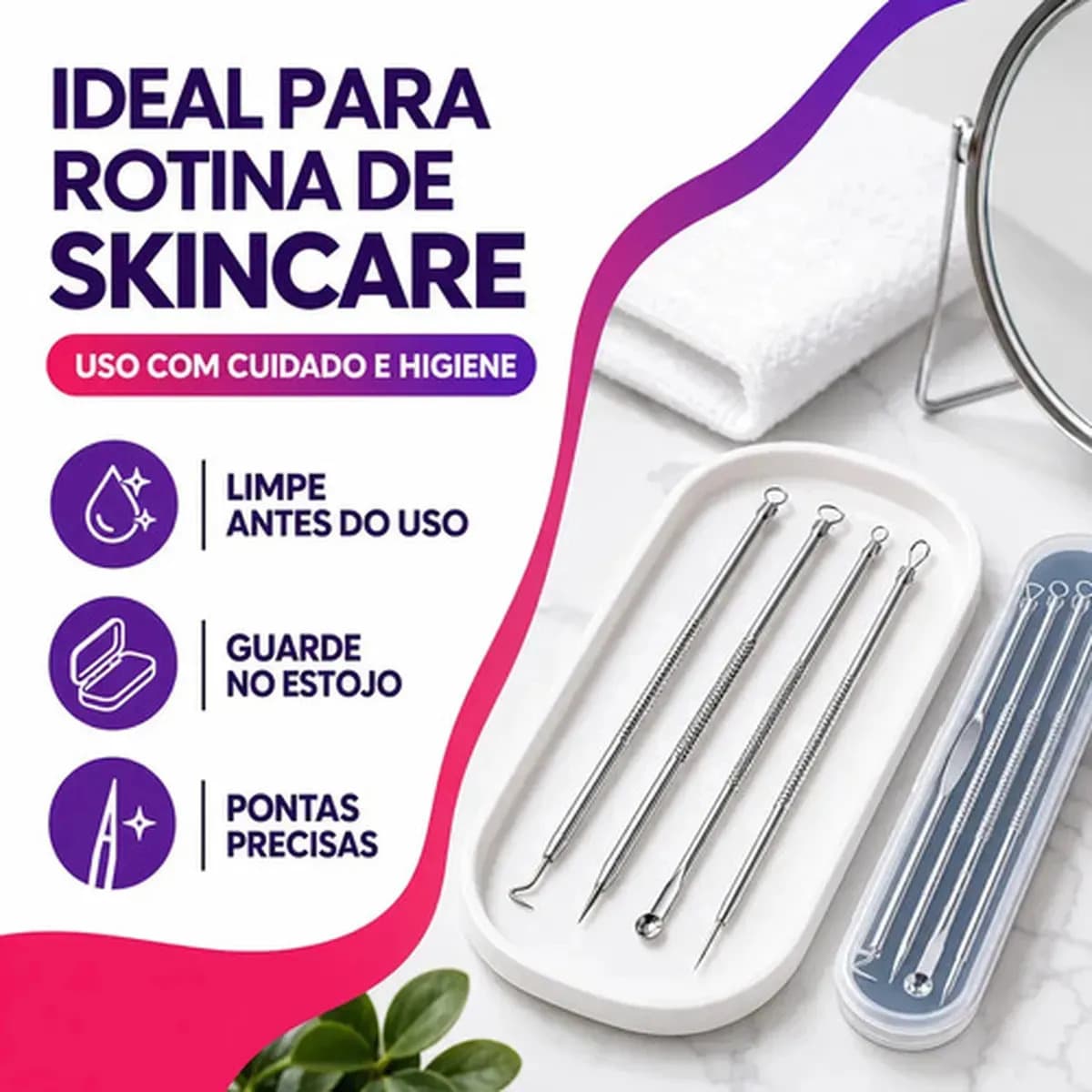 Cureta de Metal BMED para Acne Aço Inoxidável Kit 4 Extrator Espinha Cravos — imagem 4