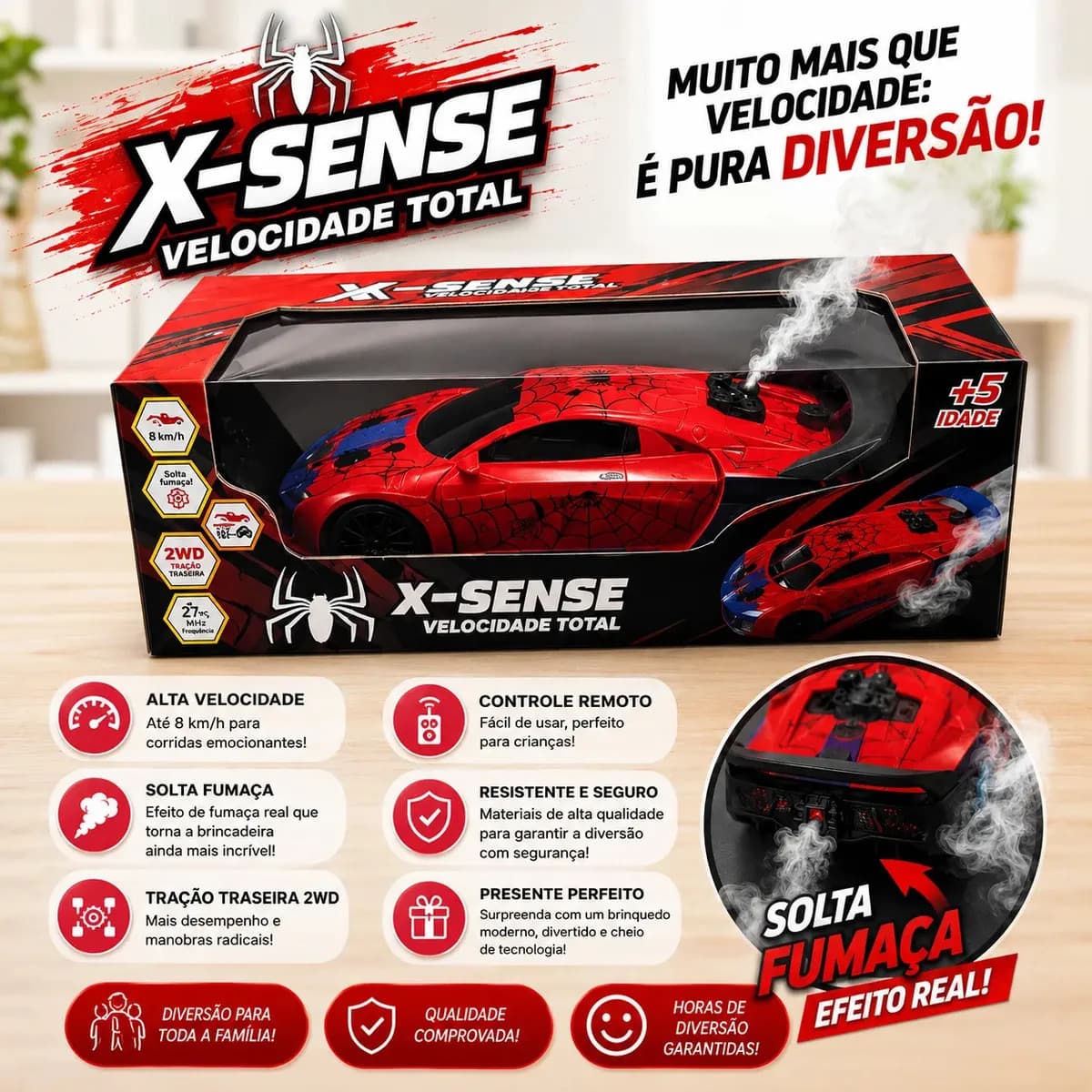 Carrinho de Controle Remoto Homem Aranha c/ Fumaça e Luz LED — imagem 3