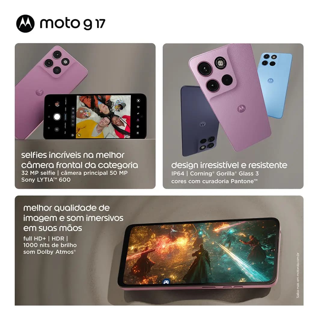 Smartphone Motorola Moto G17 4g - 128gb 4gb Ram + 8gb Ram Boost, Camera 50mp Sony Lytia 600, Tela Fhd+ 60hz, Bateria 5200 Mah - Azul — imagem 3