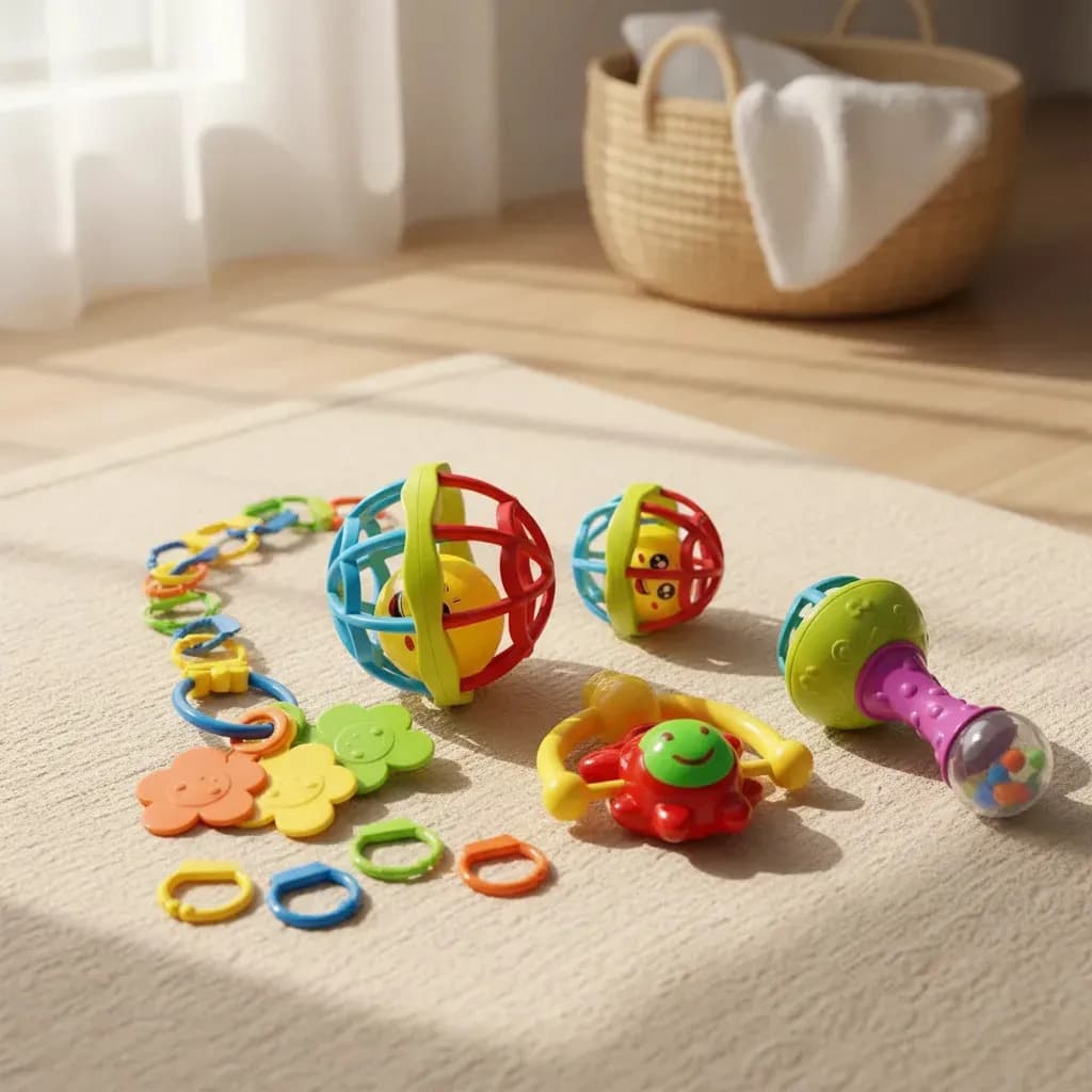 Kit Chocalhos E Mordedores Sensoriais Para Bebê Com 8 Peças Coloridas — imagem 3
