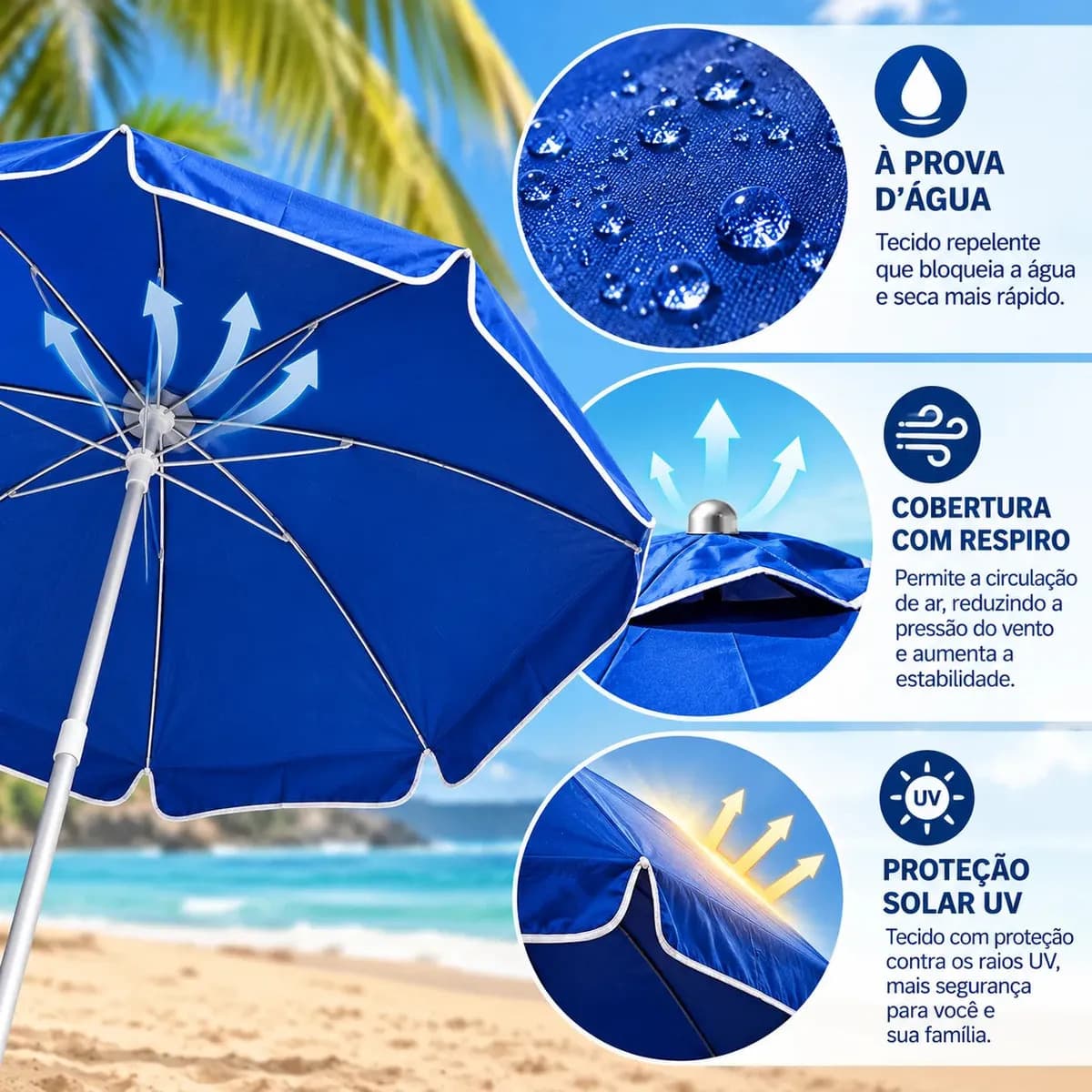 Guarda Sol Gigante 2,40m Uv Praia Piscina Camping Pesca Verão Cor Verde Vai De Tech — imagem 4