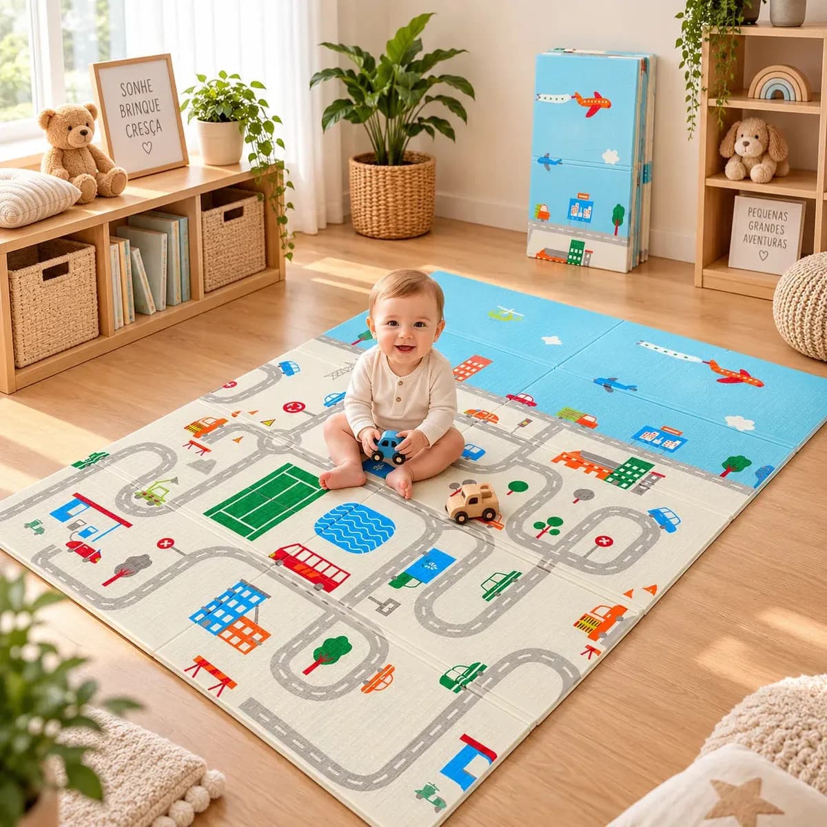 Tapete Infantil Emborrachado Sensorial Dobrável Dupla Face Educativo Cidade I Love Baby — imagem 2