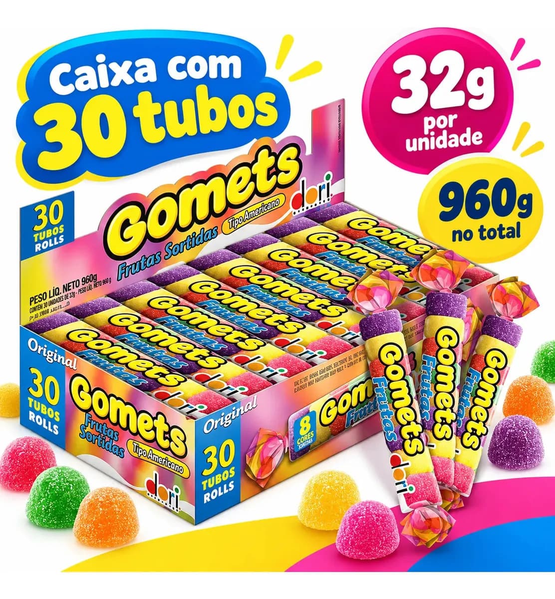 Goma Gomets Dori Frutas Sortidas Caixa 30 Tubos 32g