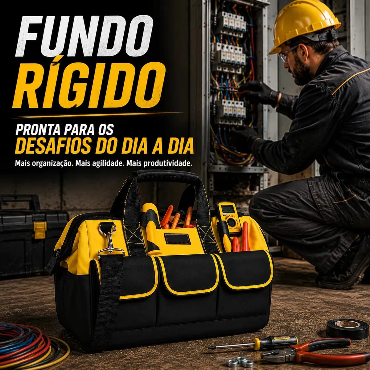 Bolsa Maleta Ferramentas 16 Bolsos 1 unidade Reforçada Impermeável Eletricista Mecânico Encanador Pedreiro Organizador Mala Fundo Rígido Profissional Meow — imagem 5