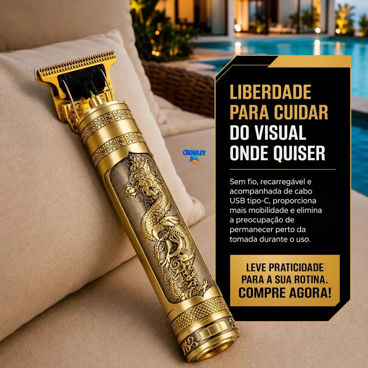 Maquina Maquininha Dragao Acabamento Cortar Cabelo Aparador Barba Pelos Elétrica Sem Fio Recarregavel - Crowley — imagem 3