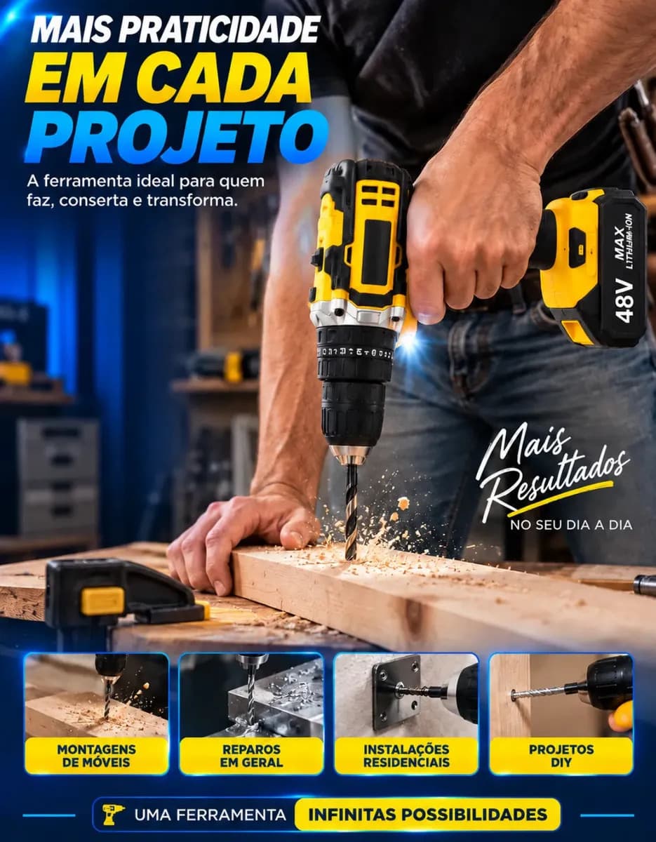 Parafusadeira Furadeira C/ 2 Baterias Maleta Kit Completo Led Eixo Flexível Vários Níveis Torque Simake — imagem 5