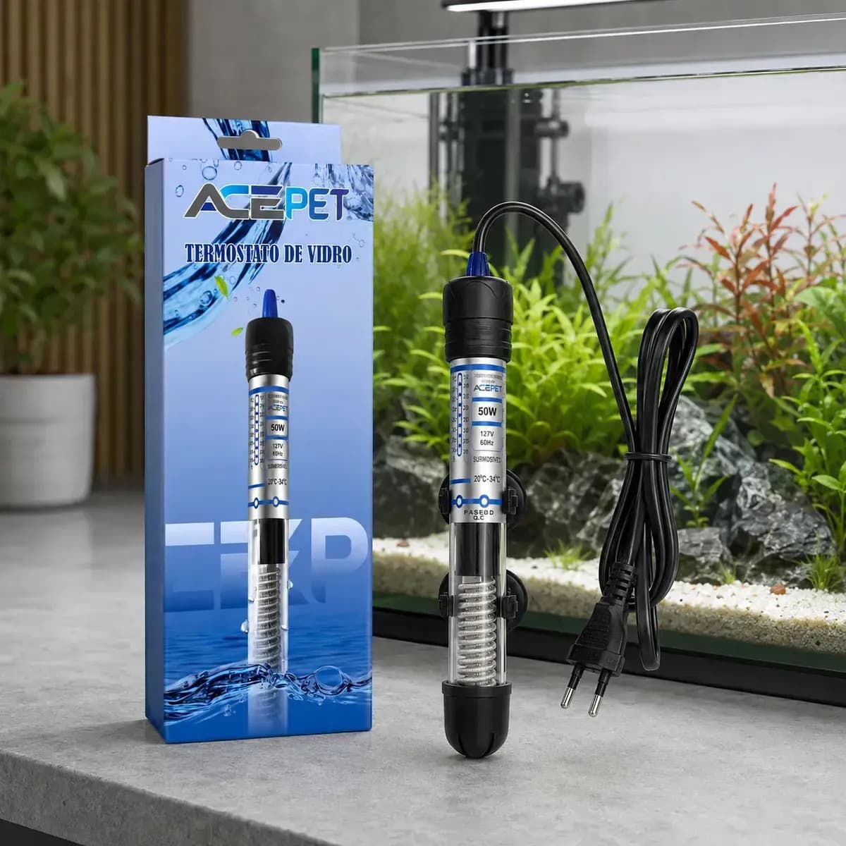 Termostato Aquecedor Ace Pet 50W Submersível para Aquário até 45 Litros com Controle de Temperatura e Aquecimento da Água — imagem 5