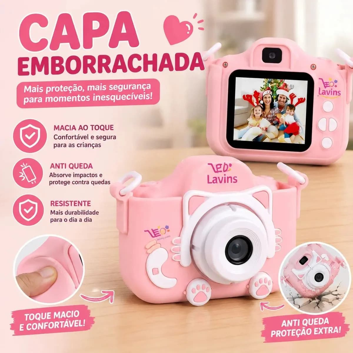 Camera Digital Infantil Gato Fotos Jogos Com Anti Queda Alça Marca Lavins — imagem 2