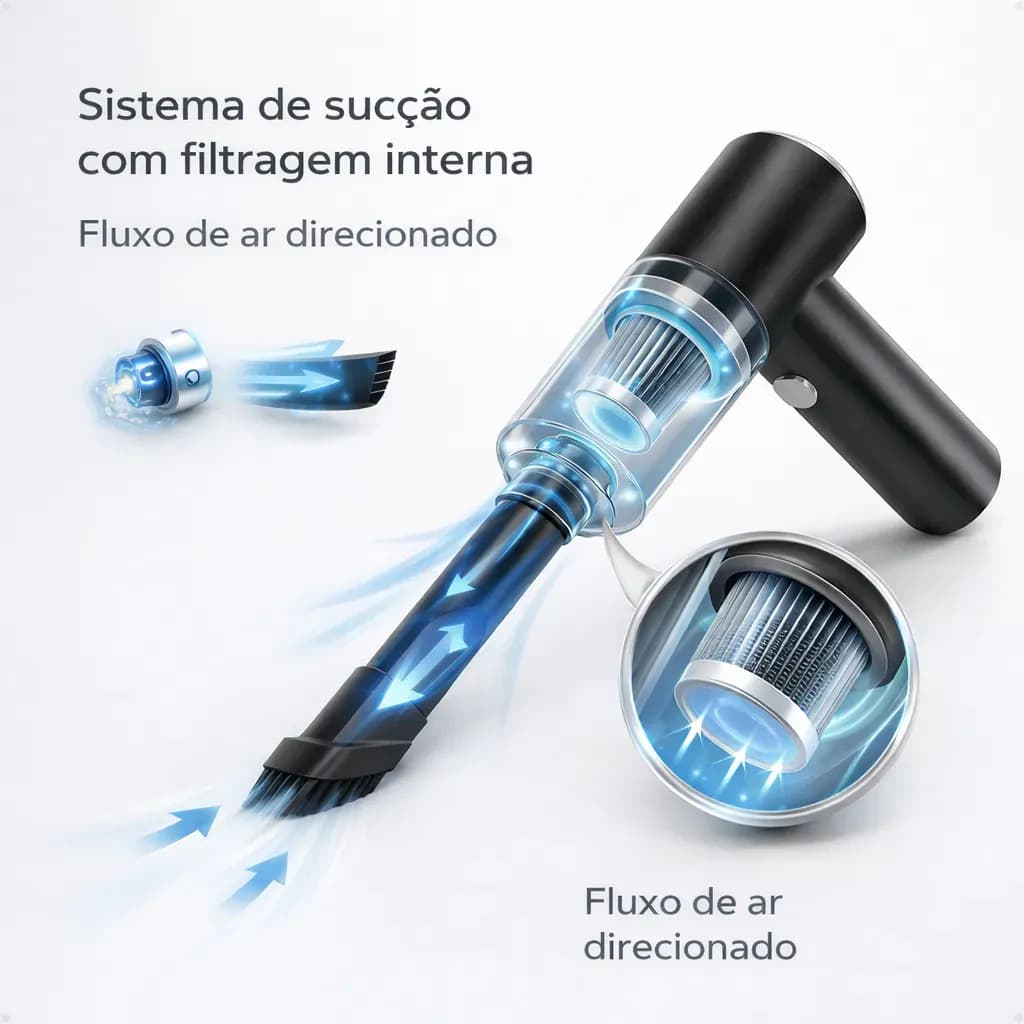 Aspirador Portátil 3 Em 1 Com Soprador e Filtro HEPA Para Carro e Teclado USB — imagem 5