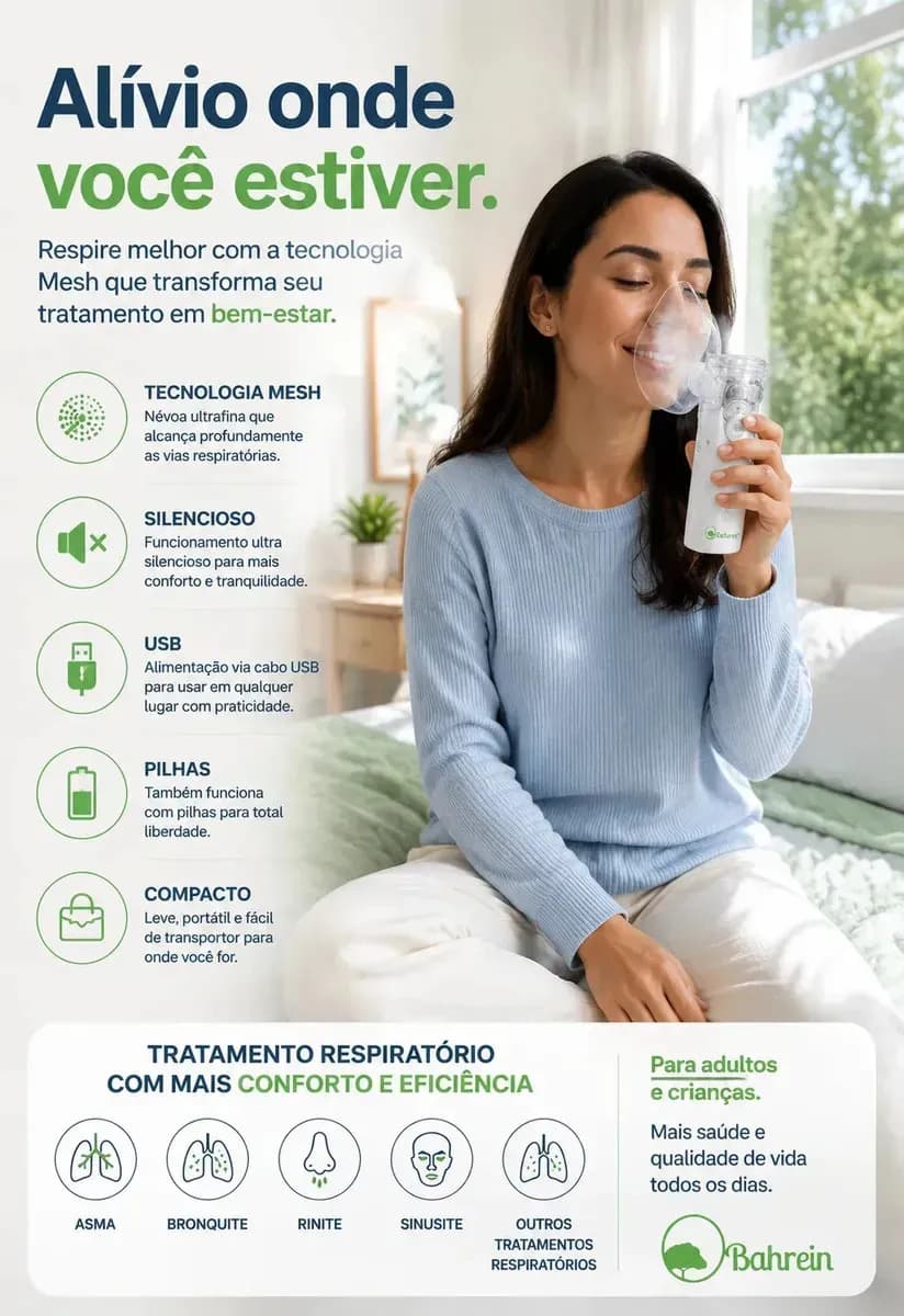 Inalador Nebulizador Portátil Bahrein Usb Pilha Silencioso Aparelho Inalação Compacto Mesh Bivolt Nebulizador Com Rede Vibratoria Aparelho Para Inalacao Inalado — imagem 5