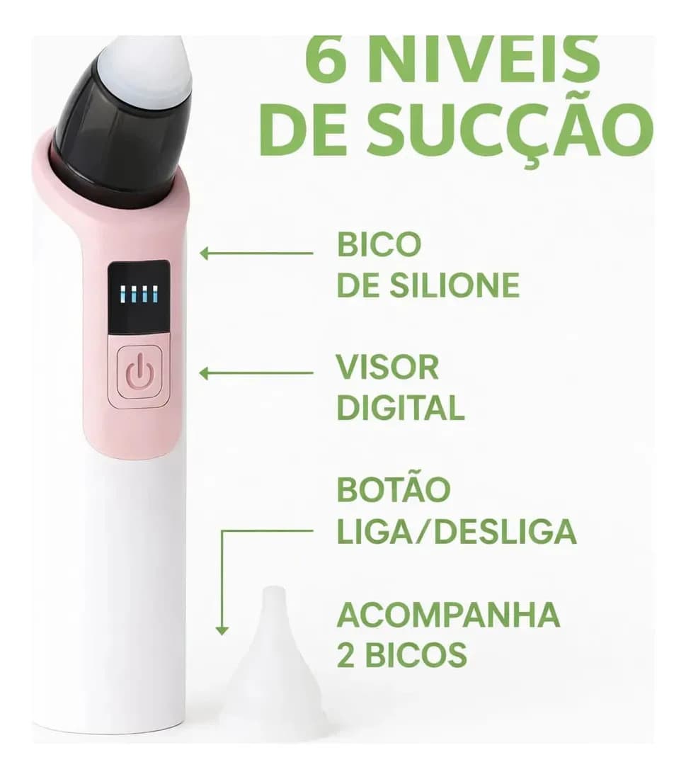 Sugador Aspirador Nasal Elétrico Nariz Ouvido Criança Bebe Cor Rosa Limpeza Veri Cluxe — imagem 3