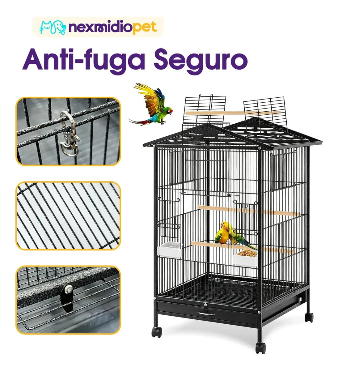 Gaiola viveiro para calopsitas periquito de colar 97x46x46cm Nexmidiopet preto — imagem 4