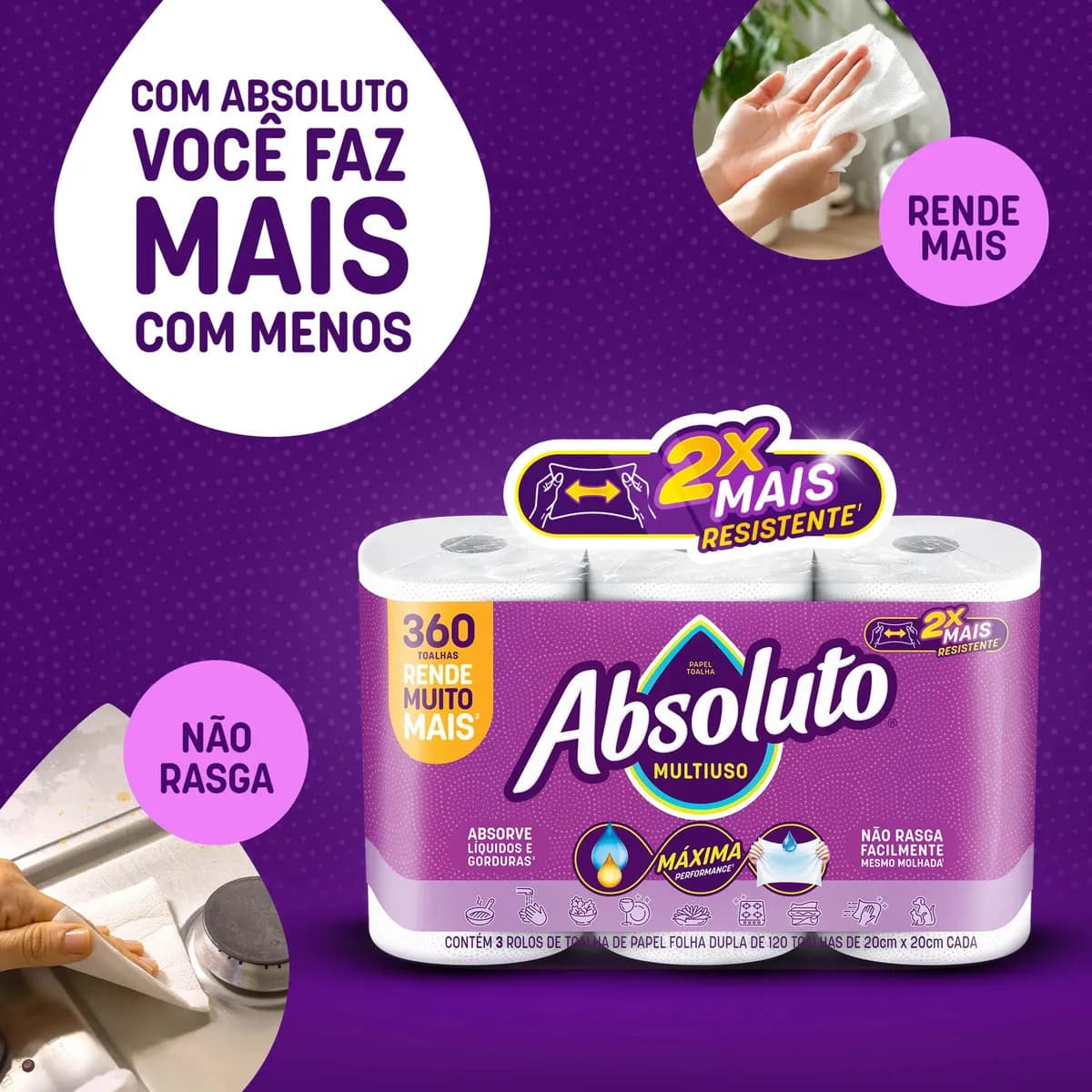 Papel Toalha Absoluto Multiuso 360 Folhas Com 3 Unidades — imagem 3