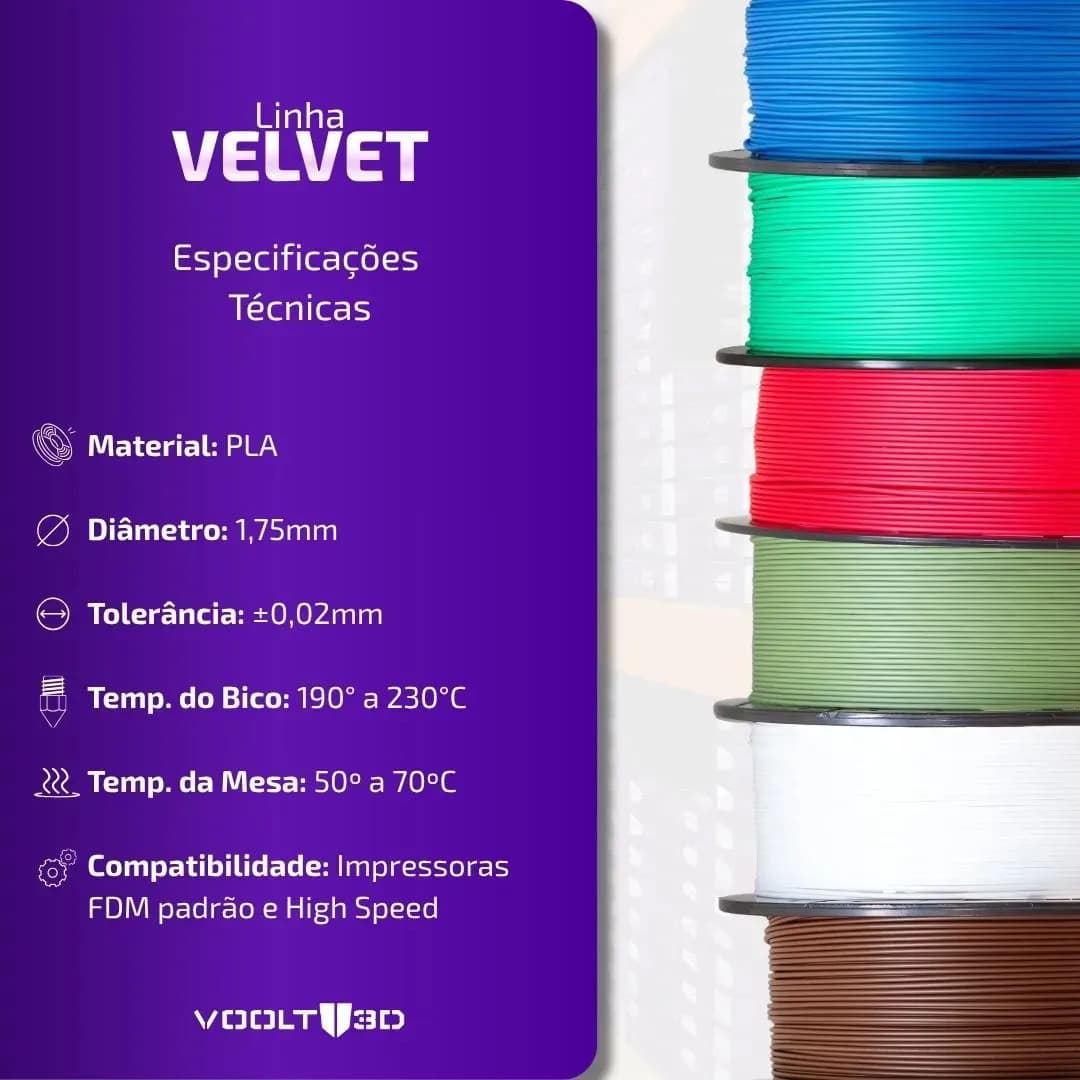Filamento PLA Grafite Velvet Aveludado 1Kg Voolt3D Premium Alta Velocidade High Speed Para Imprimir Peças 3D Acabamento Aveludado Modelos Enfeites e Decoração N — imagem 4