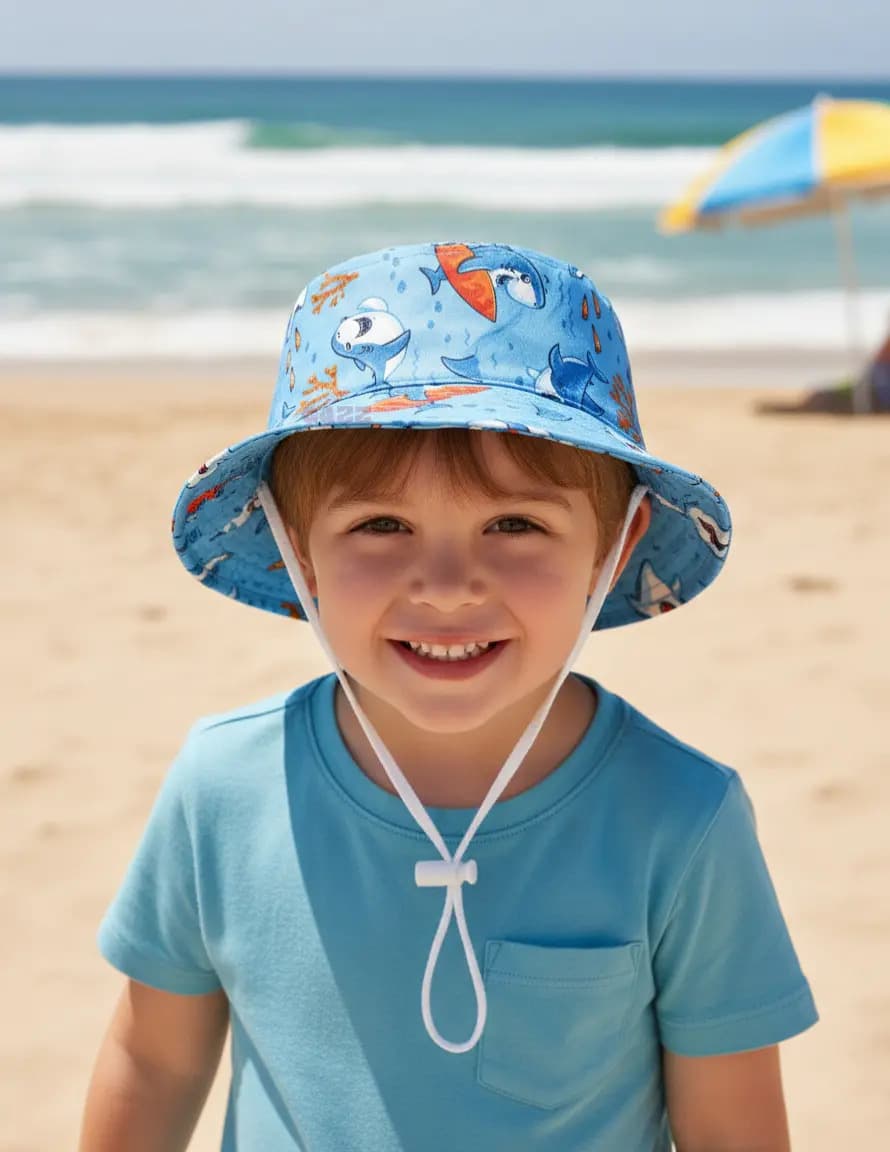 Chapéu Bucket Bebê Infantil Praia Proteção Solar Uv Girafa Cor Tubarão Azul Tamanho Un — imagem 2