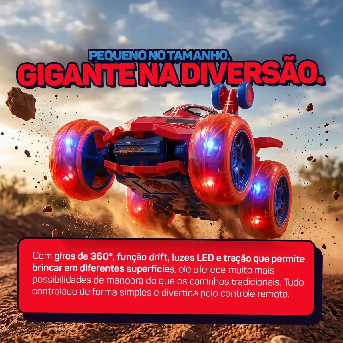 Carrinho de Controle Remoto Acrobático 360° para Crianças, com Luzes LED e Som — imagem 3