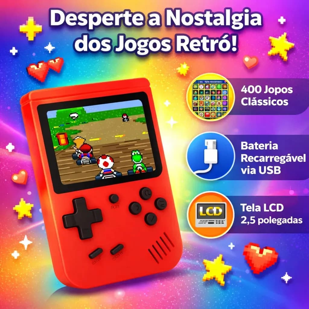 Video Game Retro Portátil com Tela Colorida e Cabo AV para TV — imagem 3