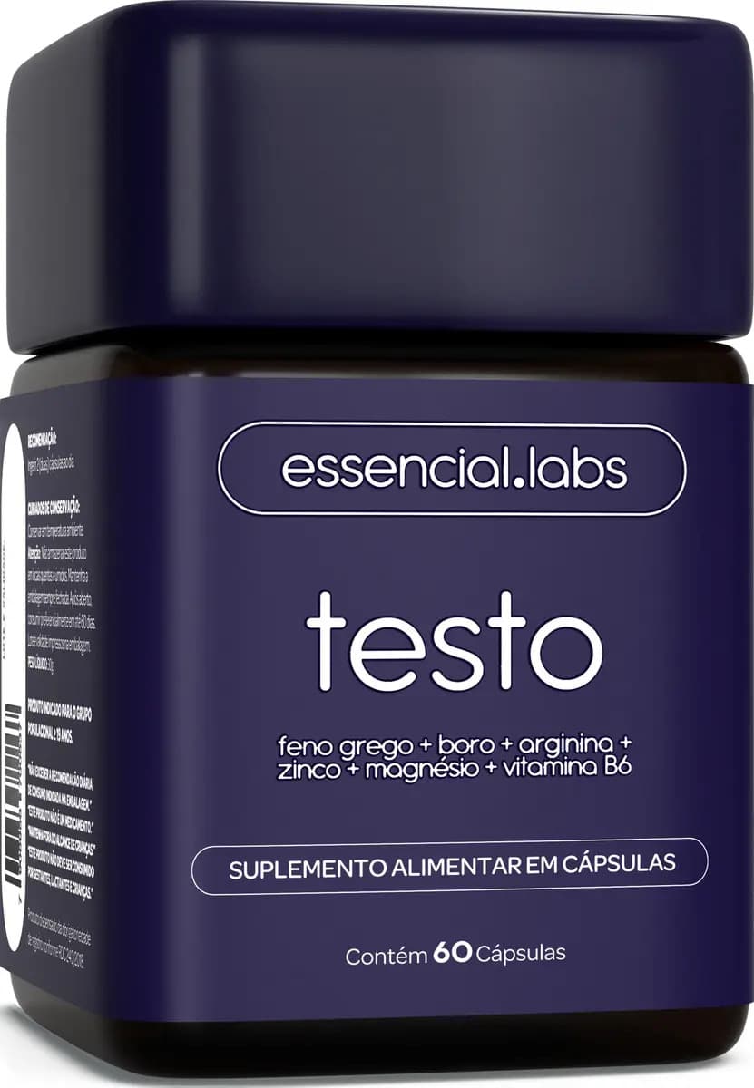 TESTO ESSENCIAL - Fórmula Avançada com Feno Grego, Boro, Arginina, Zinco, Magnésio e Vitamina B6 - 60 Cápsulas
