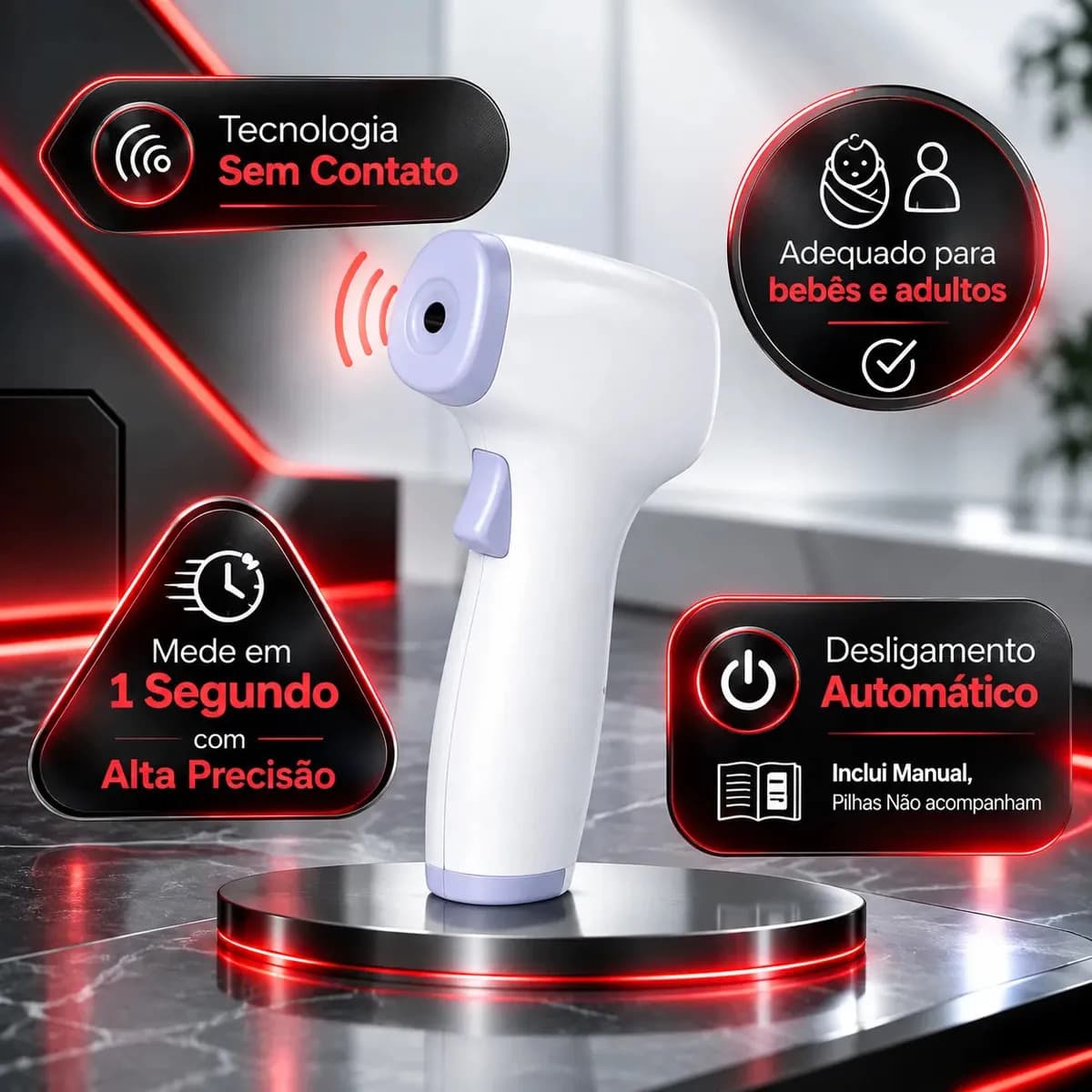 Termômetro Infravermelho Sem Contato Digital Medição Rápida Alta Precisão Display Lcd Memória Alarme Sensor Chrome Technology — imagem 4