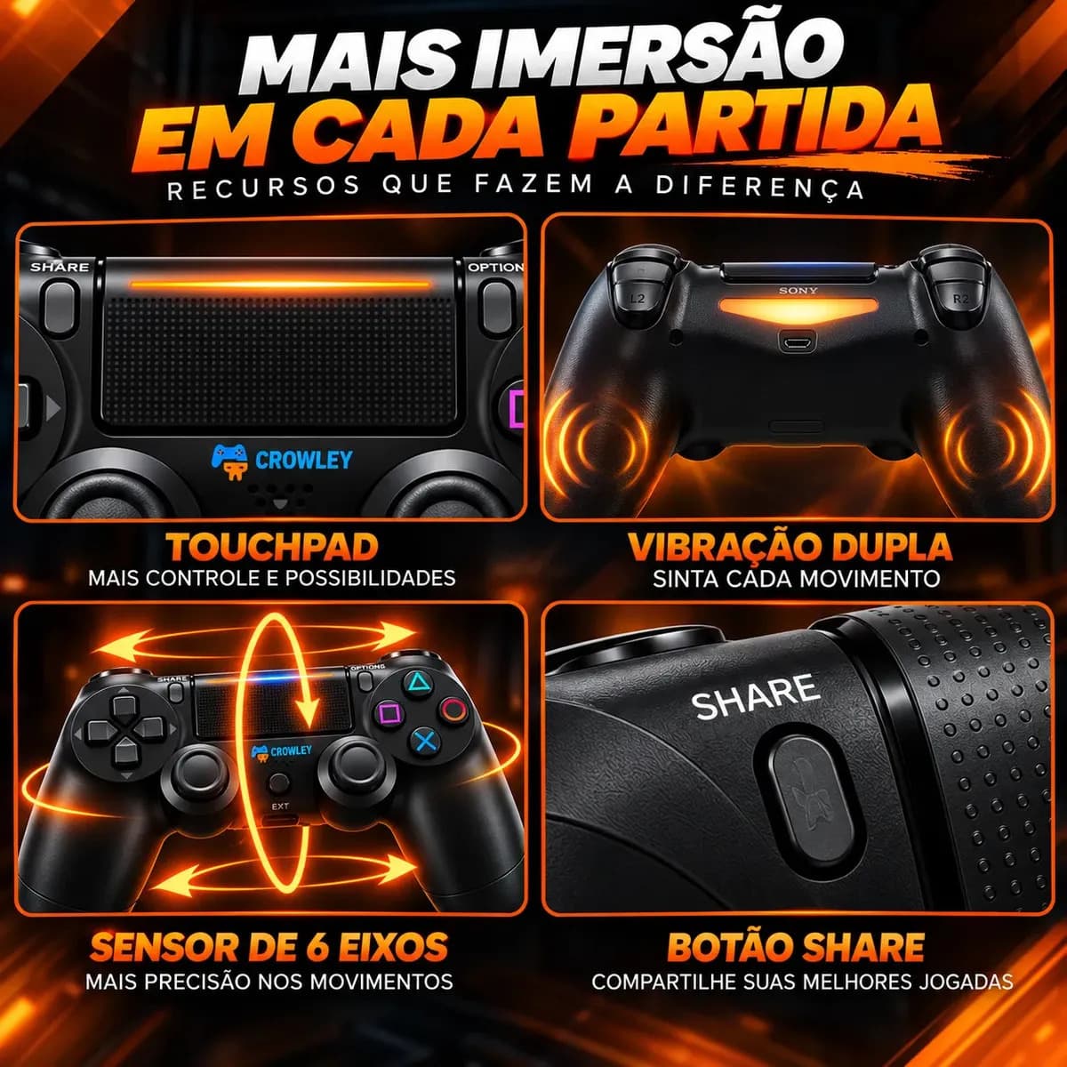 Kit 2 Controles Sem Fio Bluetooth Para Ps4 Videogame Gamepass Steam Tv Smart Gamer Celular Joystick Manete - Crowley — imagem 4