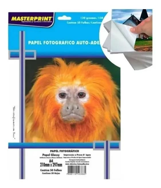 Papel Fotográfico Adesivo A4 Branco - Glossy Masterprint 130g com 50 Folhas — imagem 2