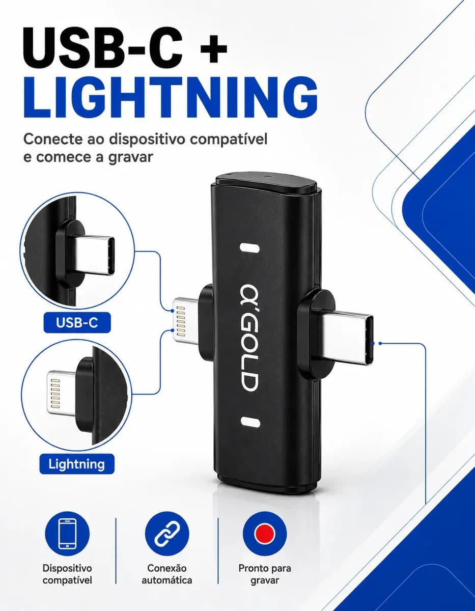 Microfone Lapela Duplo Anti Ruído Tipo C E Lightning iPhone — imagem 3