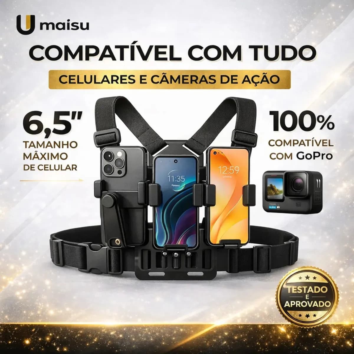 Suporte De Peito Para Celular Câmera Gopro Peitoral Torso Cinturão Ajustável Moto Bicicleta Esporte - U Maisu — imagem 3